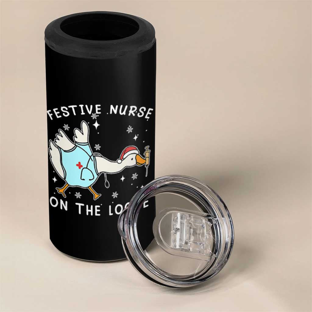 Funny ER Nurse Goose Christmas 4 in 1 Can Cooler Tumbler Festive Nurses On The Loose - Wonder Print Shop