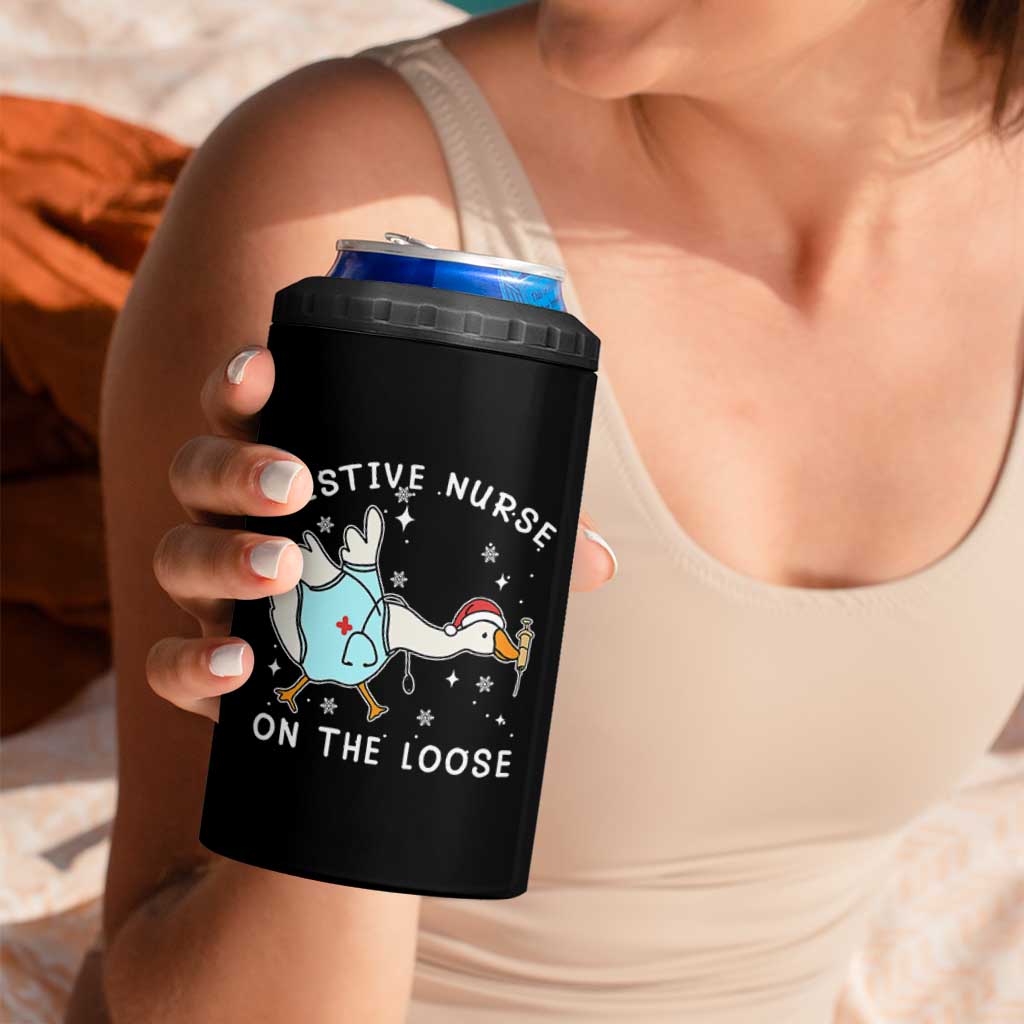 Funny ER Nurse Goose Christmas 4 in 1 Can Cooler Tumbler Festive Nurses On The Loose - Wonder Print Shop