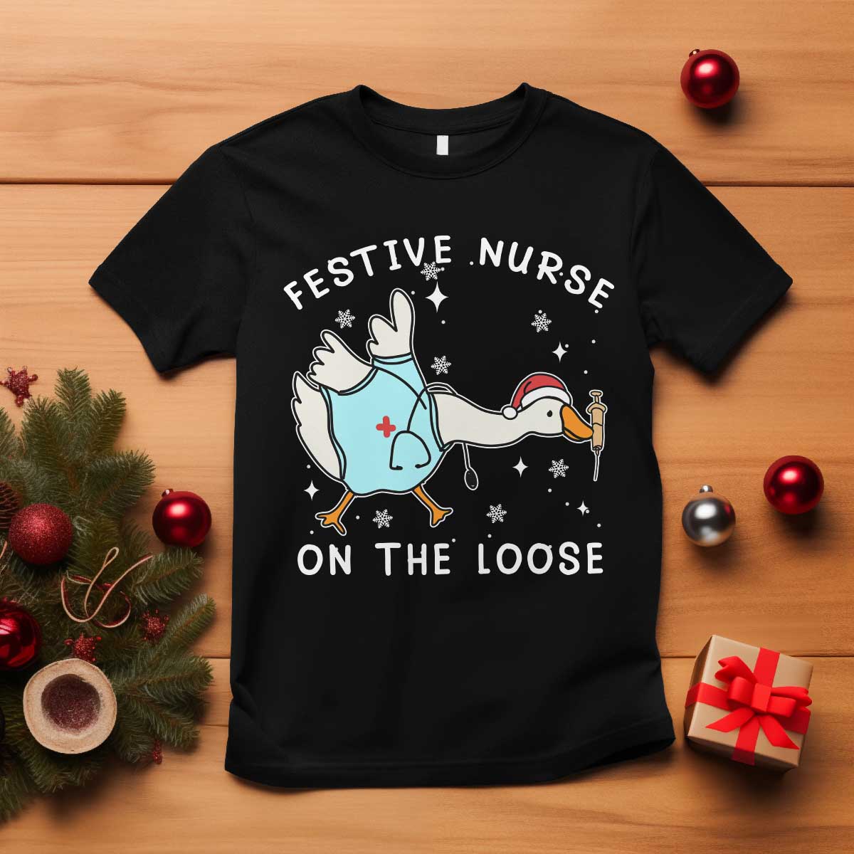 Funny ER Nurse Goose Christmas T Shirt Festive Nurses On The Loose - Wonder Print Shop