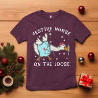 Funny ER Nurse Goose Christmas T Shirt Festive Nurses On The Loose - Wonder Print Shop