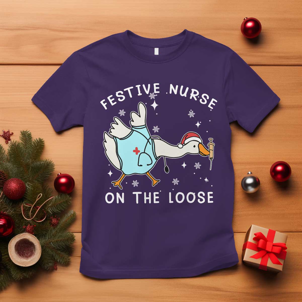 Funny ER Nurse Goose Christmas T Shirt Festive Nurses On The Loose - Wonder Print Shop