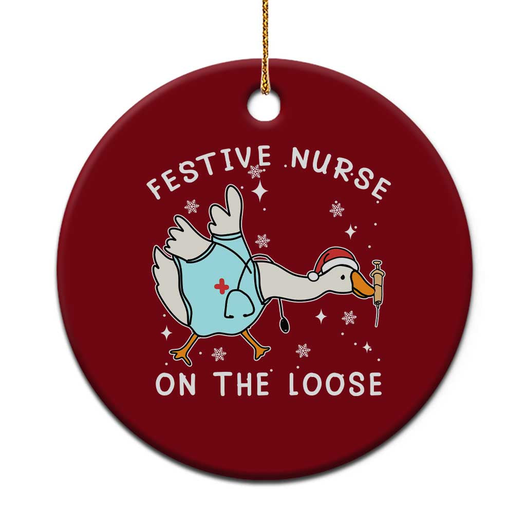 Funny ER Nurse Goose Christmas Ceramic Ornament Festive Nurses On The Loose - Wonder Print Shop