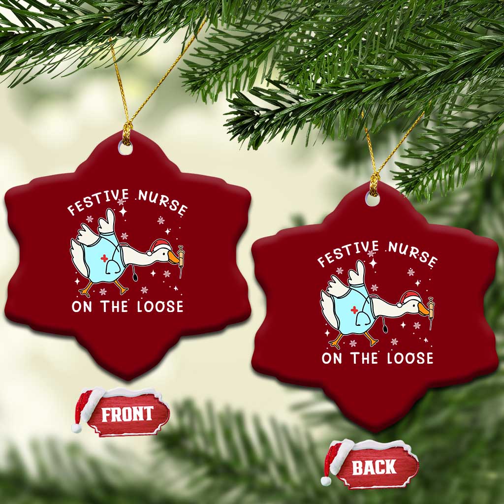 Funny ER Nurse Goose Christmas Ceramic Ornament Festive Nurses On The Loose - Wonder Print Shop