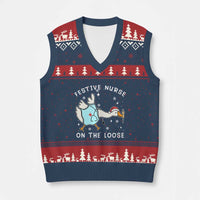 Funny ER Nurse Goose Xmas V-Neck Knit Sweater Vest Festive Nurses On The Loose - Wonder Print Shop