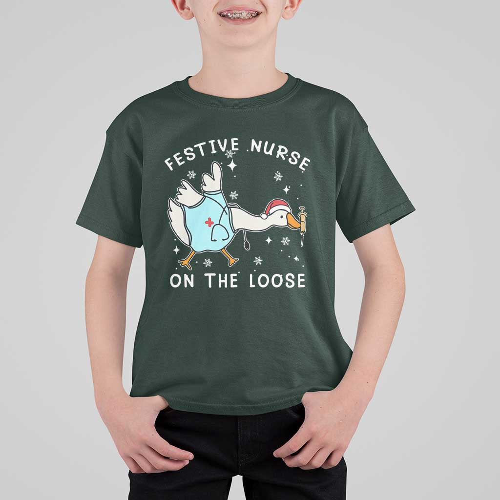 Funny ER Nurse Goose Christmas T Shirt For Kid Festive Nurses On The Loose - Wonder Print Shop