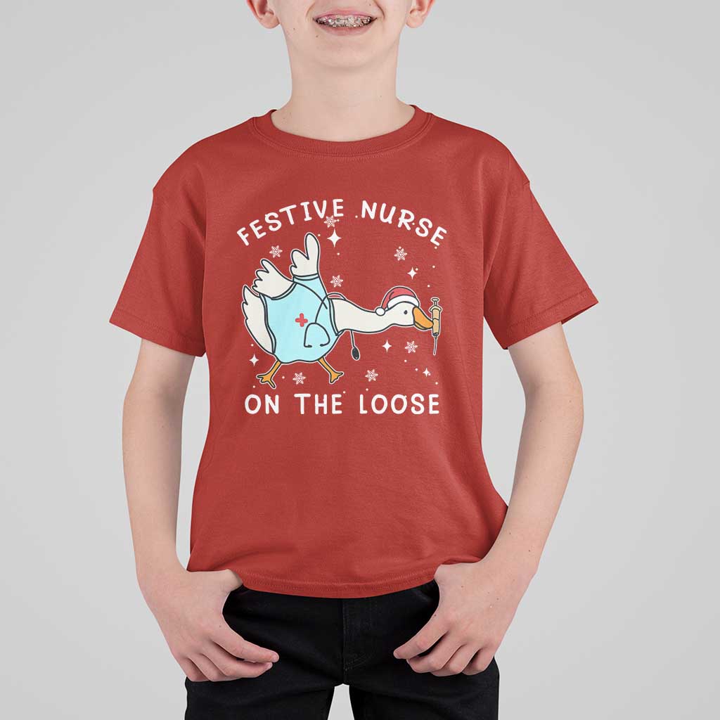 Funny ER Nurse Goose Christmas T Shirt For Kid Festive Nurses On The Loose - Wonder Print Shop