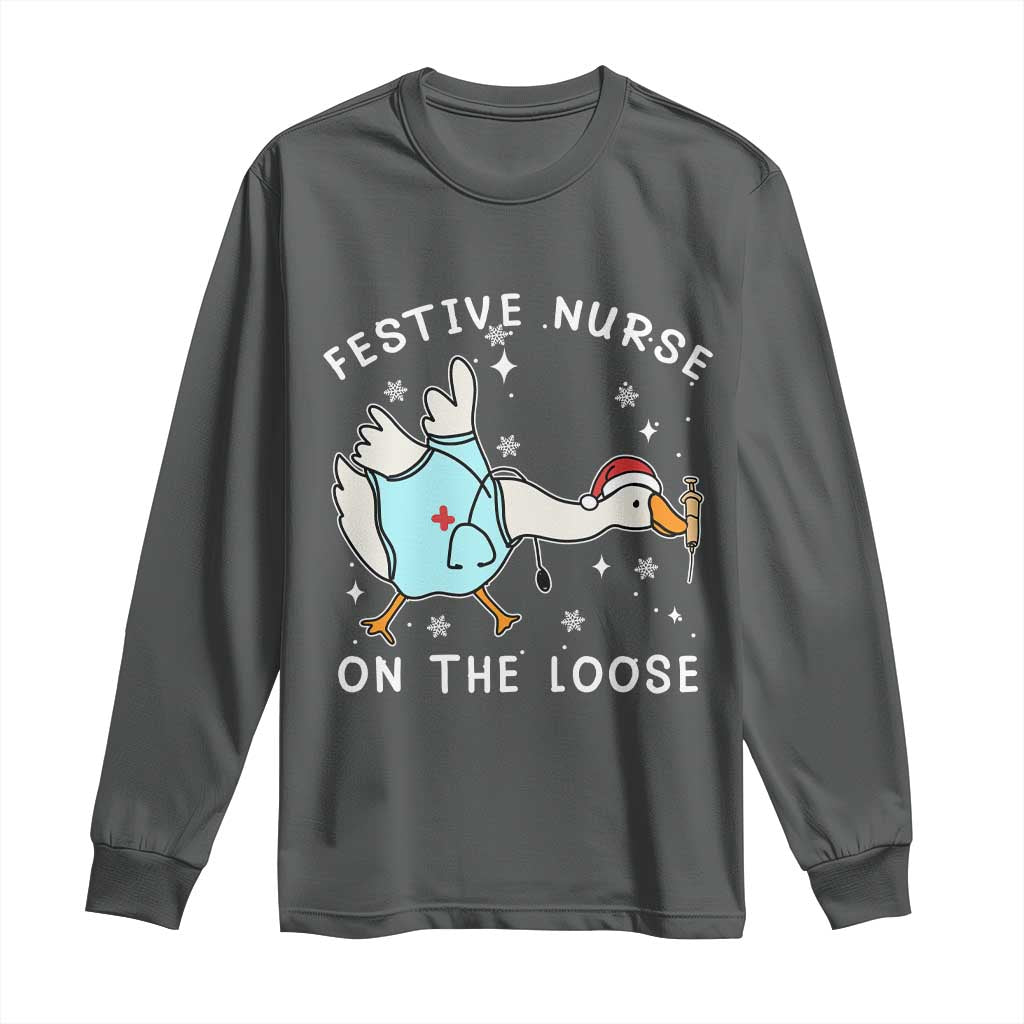 Funny ER Nurse Goose Christmas Long Sleeve Shirt Festive Nurses On The Loose - Wonder Print Shop