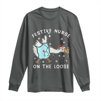 Funny ER Nurse Goose Christmas Long Sleeve Shirt Festive Nurses On The Loose - Wonder Print Shop