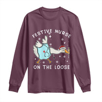 Funny ER Nurse Goose Christmas Long Sleeve Shirt Festive Nurses On The Loose - Wonder Print Shop