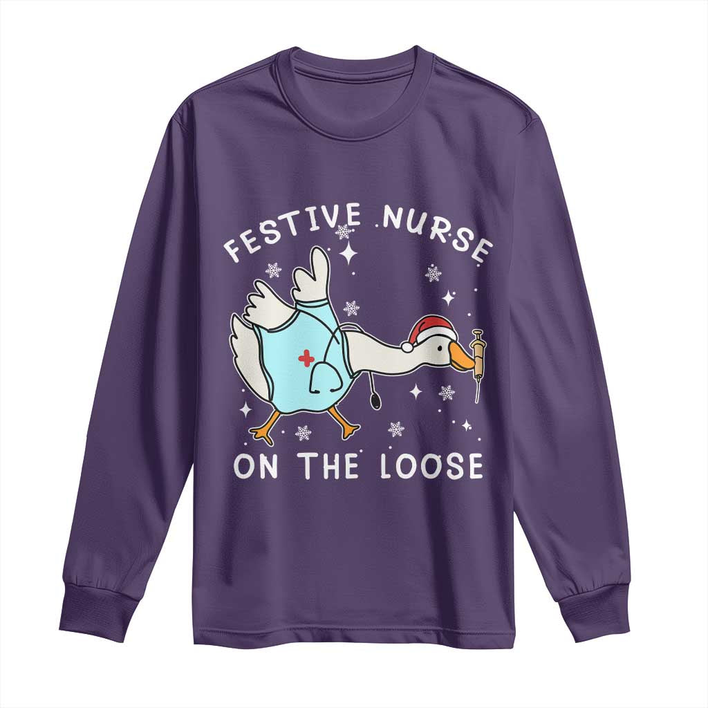 Funny ER Nurse Goose Christmas Long Sleeve Shirt Festive Nurses On The Loose - Wonder Print Shop