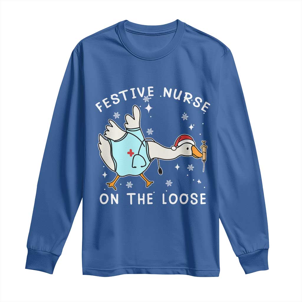 Funny ER Nurse Goose Christmas Long Sleeve Shirt Festive Nurses On The Loose - Wonder Print Shop