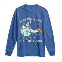 Funny ER Nurse Goose Christmas Long Sleeve Shirt Festive Nurses On The Loose - Wonder Print Shop