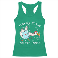 Funny ER Nurse Goose Christmas Racerback Tank Top Festive Nurses On The Loose - Wonder Print Shop