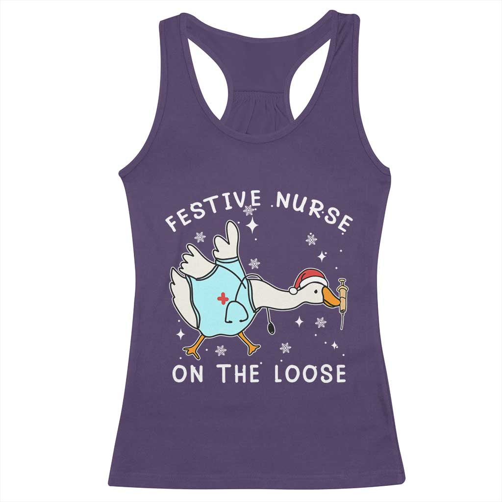 Funny ER Nurse Goose Christmas Racerback Tank Top Festive Nurses On The Loose - Wonder Print Shop