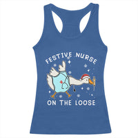 Funny ER Nurse Goose Christmas Racerback Tank Top Festive Nurses On The Loose - Wonder Print Shop
