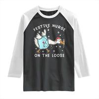 Funny ER Nurse Goose Christmas Raglan Shirt Festive Nurses On The Loose - Wonder Print Shop