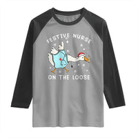 Funny ER Nurse Goose Christmas Raglan Shirt Festive Nurses On The Loose - Wonder Print Shop