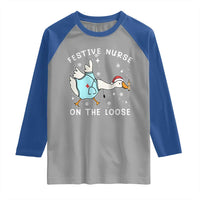 Funny ER Nurse Goose Christmas Raglan Shirt Festive Nurses On The Loose - Wonder Print Shop