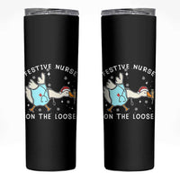 Funny ER Nurse Goose Christmas Skinny Tumbler Festive Nurses On The Loose - Wonder Print Shop