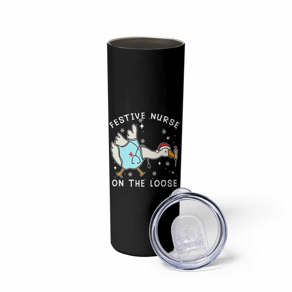 Funny ER Nurse Goose Christmas Skinny Tumbler Festive Nurses On The Loose - Wonder Print Shop
