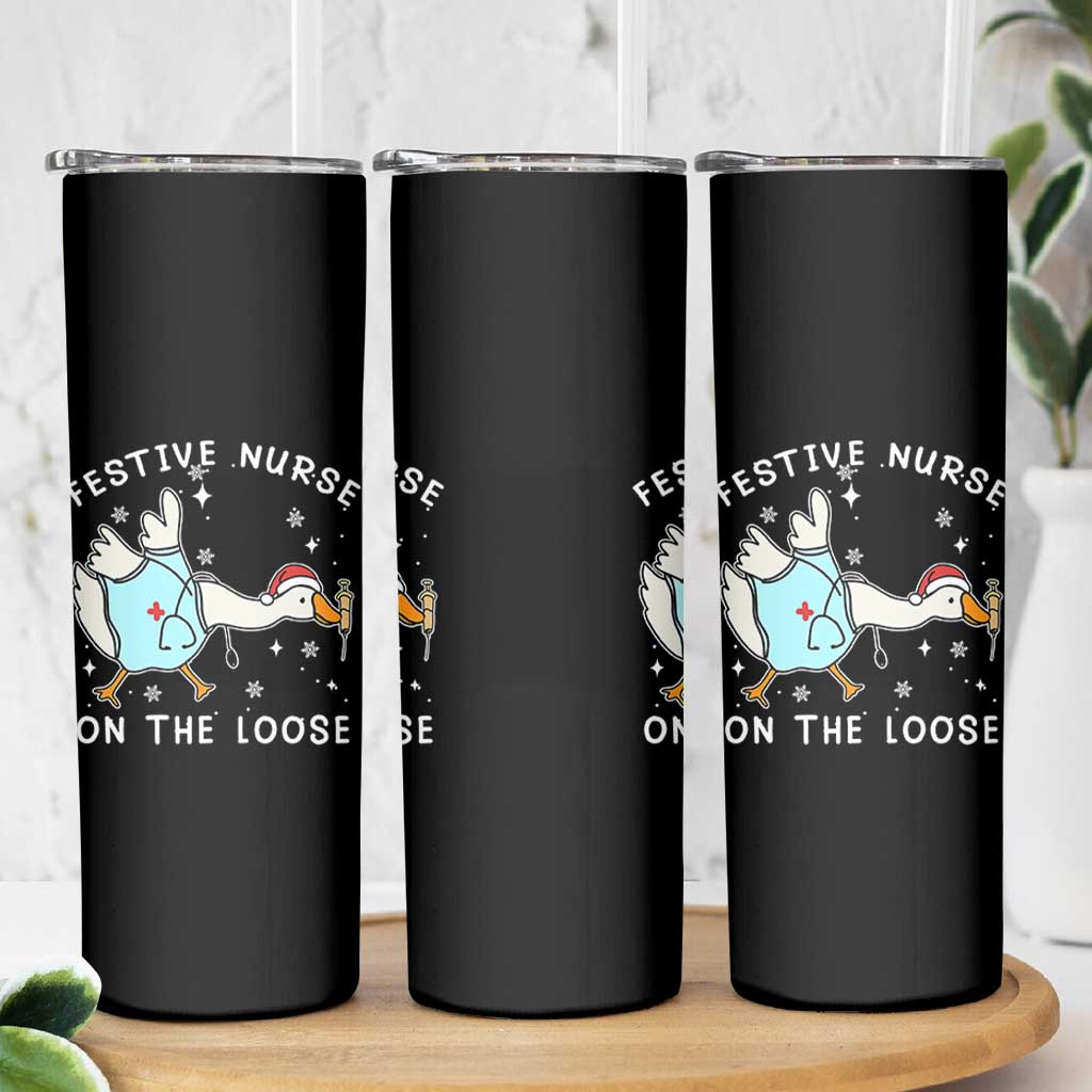 Funny ER Nurse Goose Christmas Skinny Tumbler Festive Nurses On The Loose - Wonder Print Shop