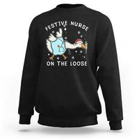 Funny ER Nurse Goose Christmas Sweatshirt Festive Nurses On The Loose - Wonder Print Shop