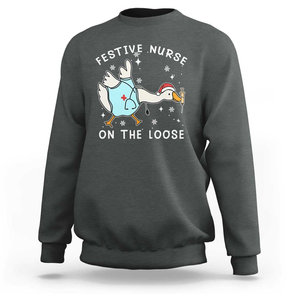 Funny ER Nurse Goose Christmas Sweatshirt Festive Nurses On The Loose - Wonder Print Shop