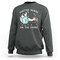Funny ER Nurse Goose Christmas Sweatshirt Festive Nurses On The Loose - Wonder Print Shop