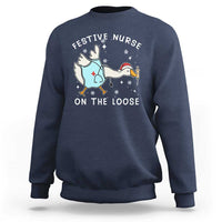 Funny ER Nurse Goose Christmas Sweatshirt Festive Nurses On The Loose - Wonder Print Shop