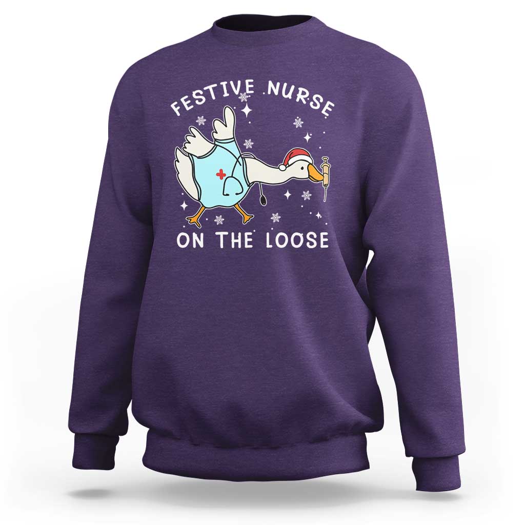 Funny ER Nurse Goose Christmas Sweatshirt Festive Nurses On The Loose - Wonder Print Shop