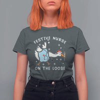 Funny ER Nurse Goose Christmas T Shirt For Women Festive Nurses On The Loose - Wonder Print Shop