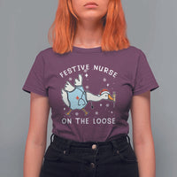 Funny ER Nurse Goose Christmas T Shirt For Women Festive Nurses On The Loose - Wonder Print Shop