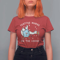 Funny ER Nurse Goose Christmas T Shirt For Women Festive Nurses On The Loose - Wonder Print Shop