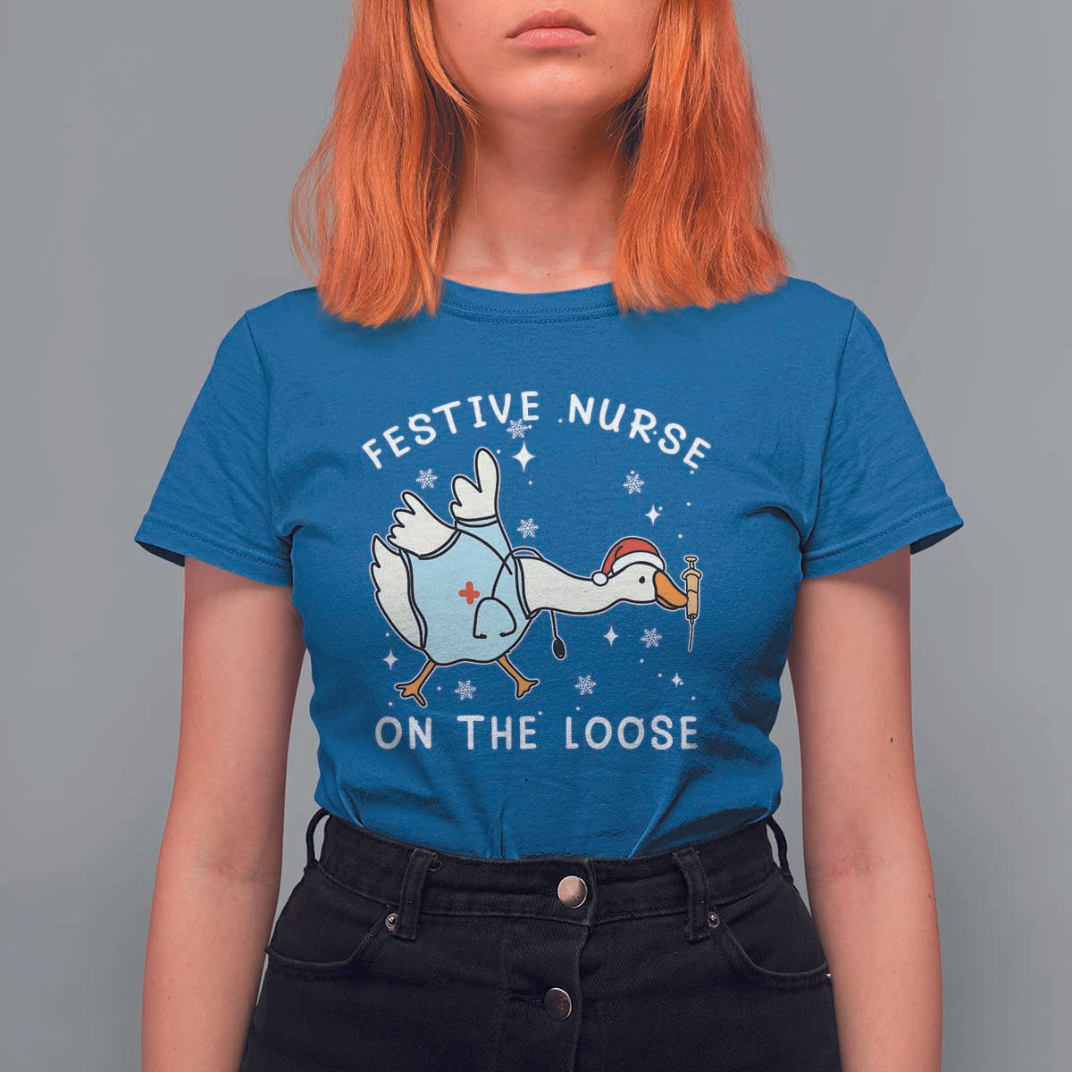Funny ER Nurse Goose Christmas T Shirt For Women Festive Nurses On The Loose - Wonder Print Shop