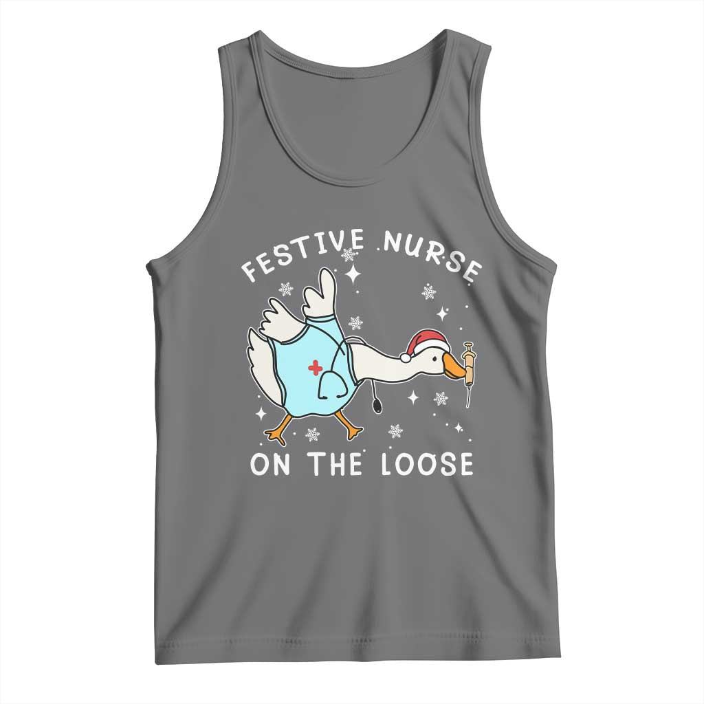 Funny ER Nurse Goose Christmas Tank Top Festive Nurses On The Loose - Wonder Print Shop