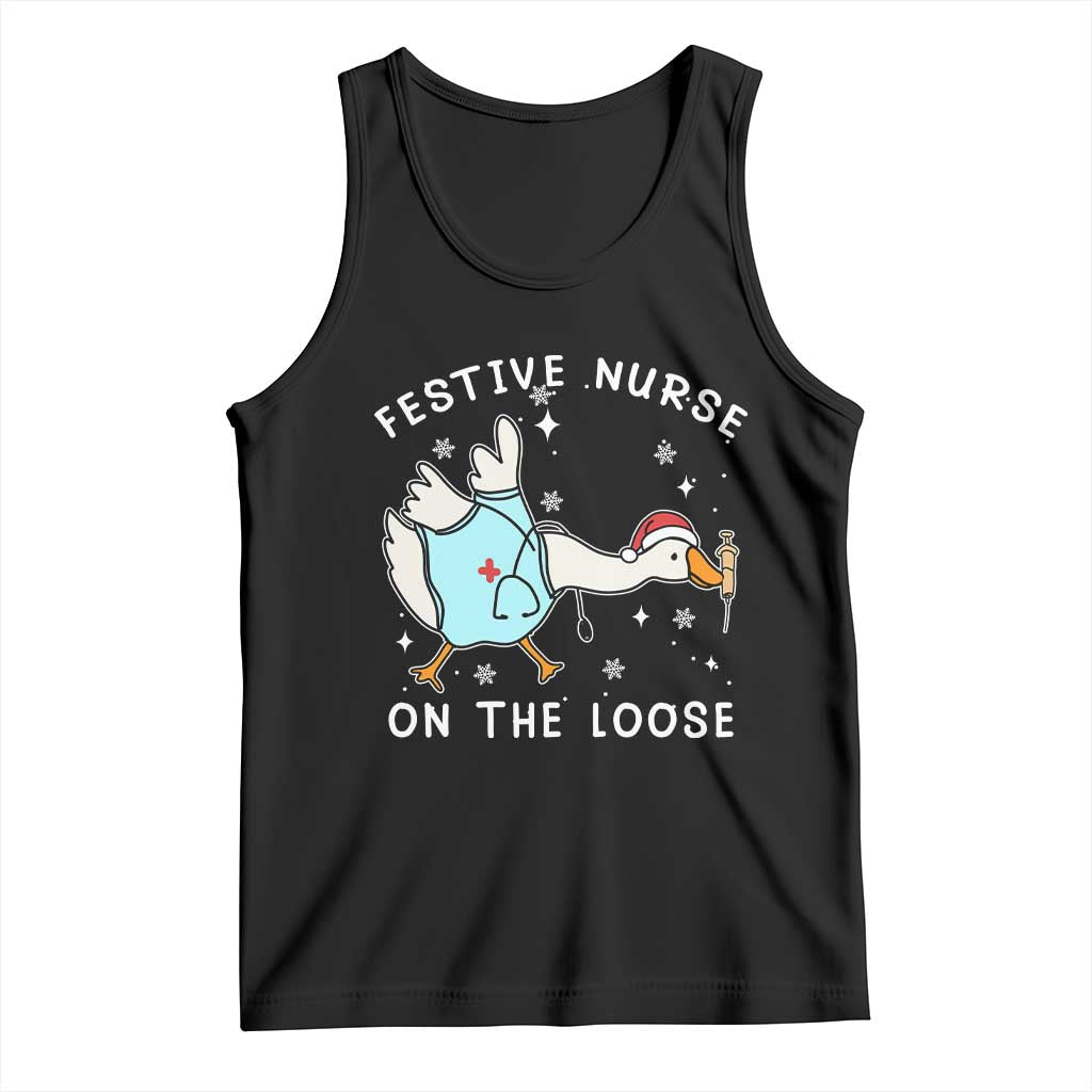 Funny ER Nurse Goose Christmas Tank Top Festive Nurses On The Loose - Wonder Print Shop
