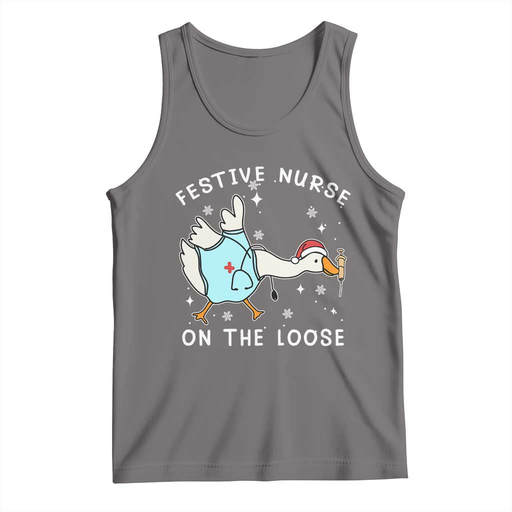 Funny ER Nurse Goose Christmas Tank Top Festive Nurses On The Loose - Wonder Print Shop