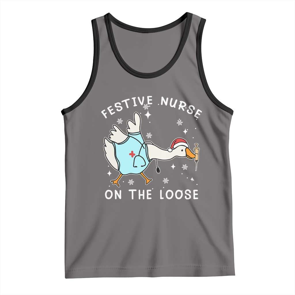 Funny ER Nurse Goose Christmas Tank Top Festive Nurses On The Loose - Wonder Print Shop