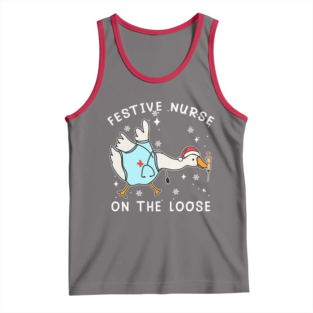 Funny ER Nurse Goose Christmas Tank Top Festive Nurses On The Loose - Wonder Print Shop
