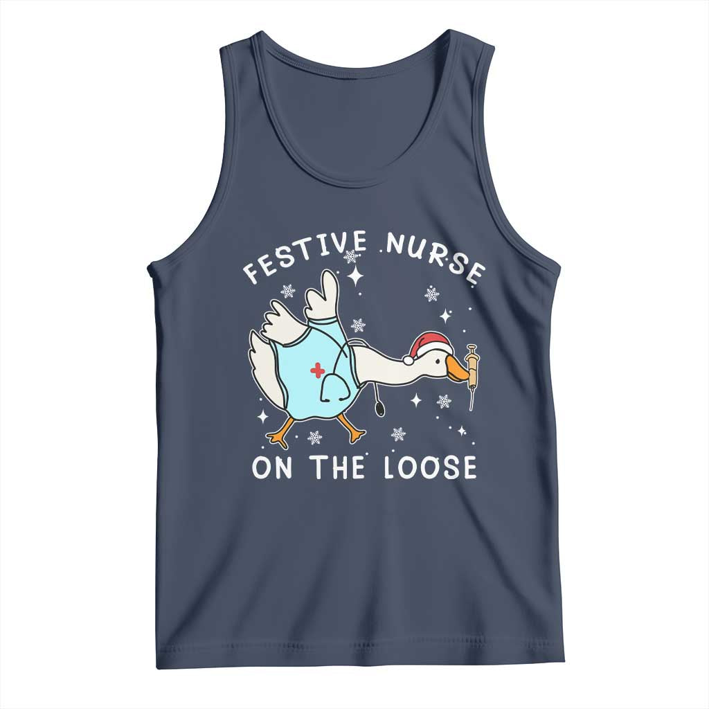 Funny ER Nurse Goose Christmas Tank Top Festive Nurses On The Loose - Wonder Print Shop