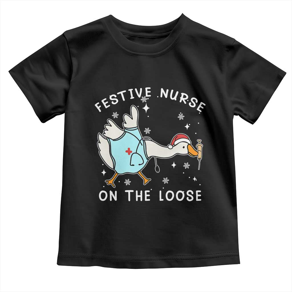 Funny ER Nurse Goose Christmas Toddler T Shirt Festive Nurses On The Loose - Wonder Print Shop