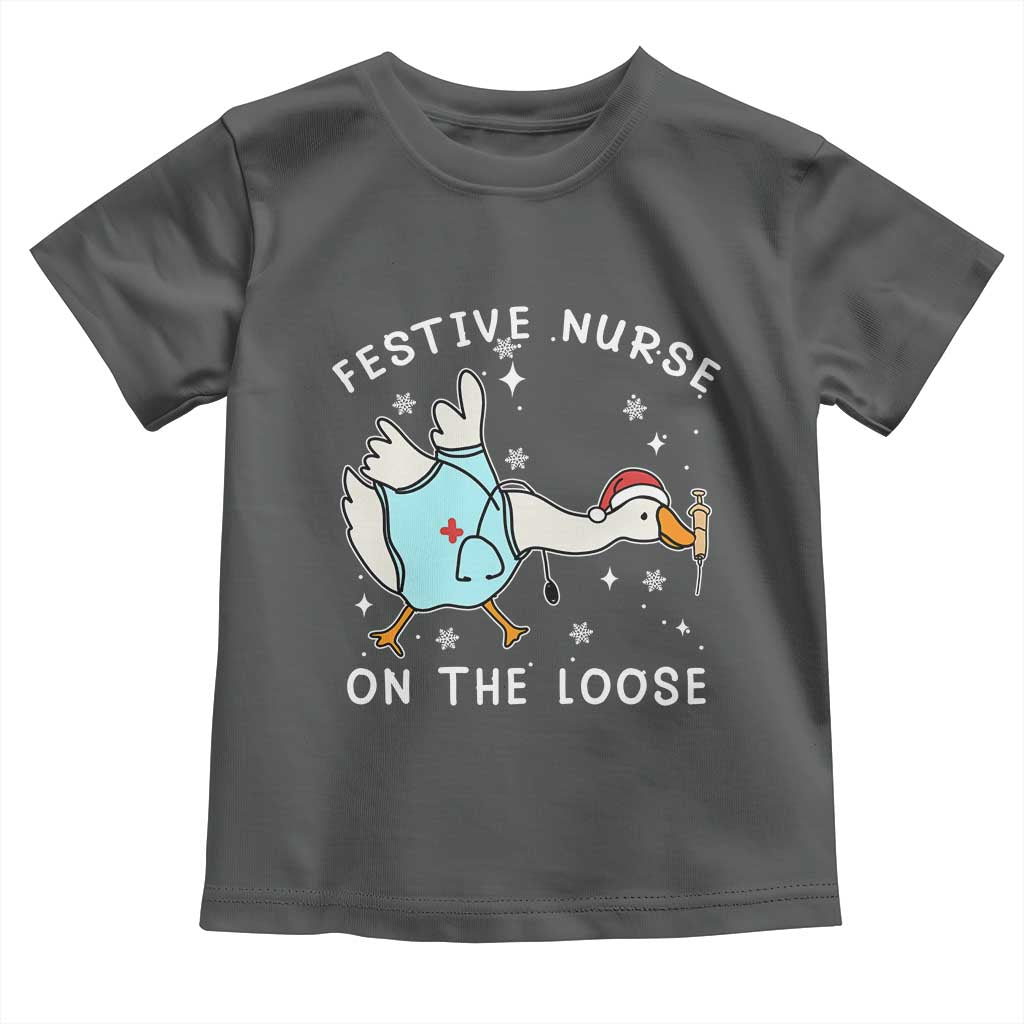 Funny ER Nurse Goose Christmas Toddler T Shirt Festive Nurses On The Loose - Wonder Print Shop