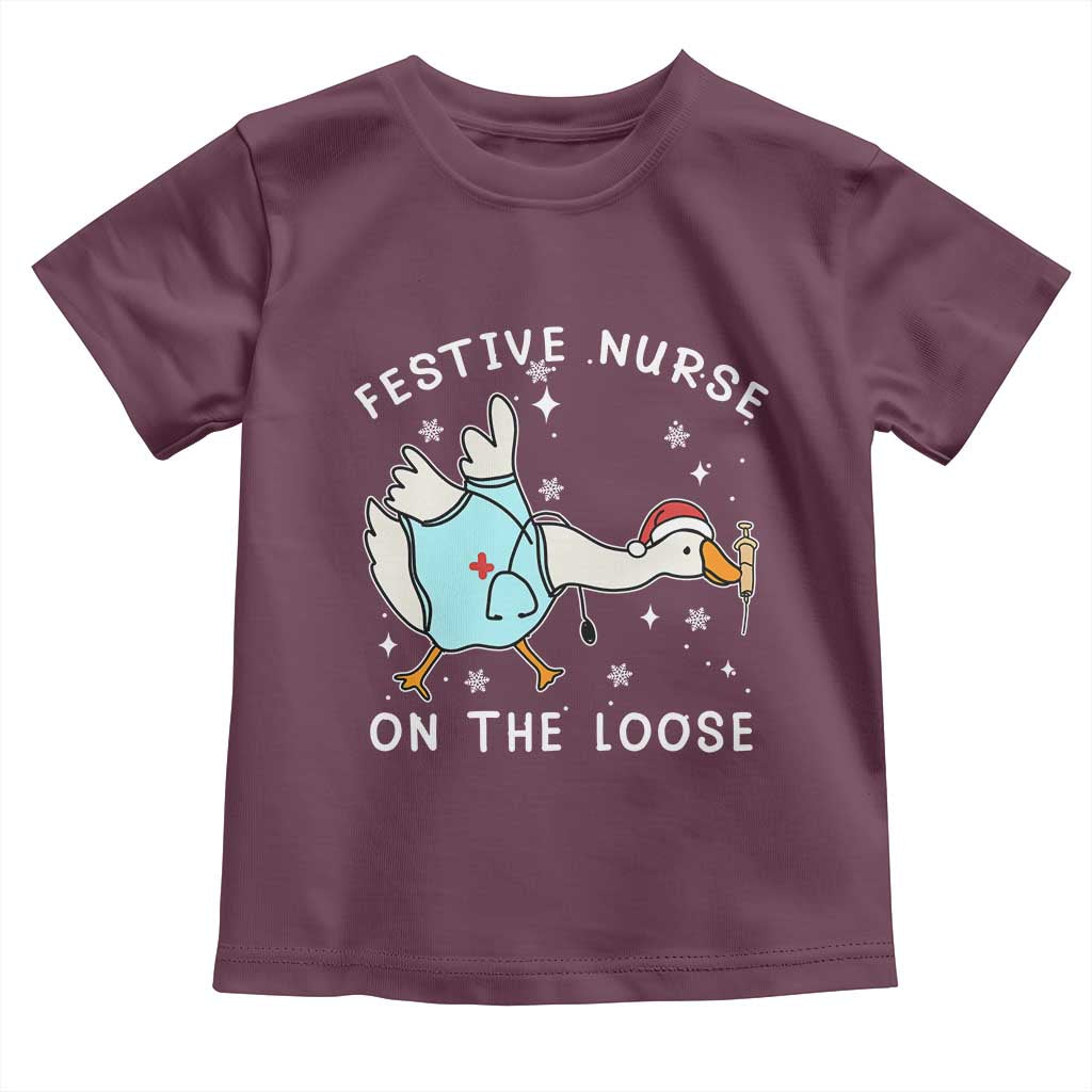 Funny ER Nurse Goose Christmas Toddler T Shirt Festive Nurses On The Loose - Wonder Print Shop