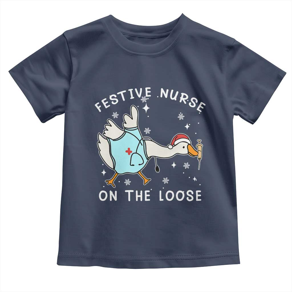 Funny ER Nurse Goose Christmas Toddler T Shirt Festive Nurses On The Loose - Wonder Print Shop