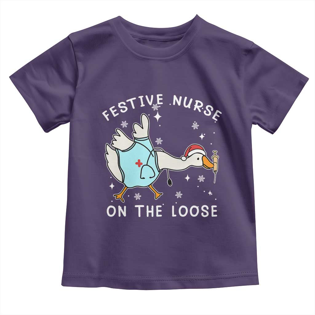 Funny ER Nurse Goose Christmas Toddler T Shirt Festive Nurses On The Loose - Wonder Print Shop