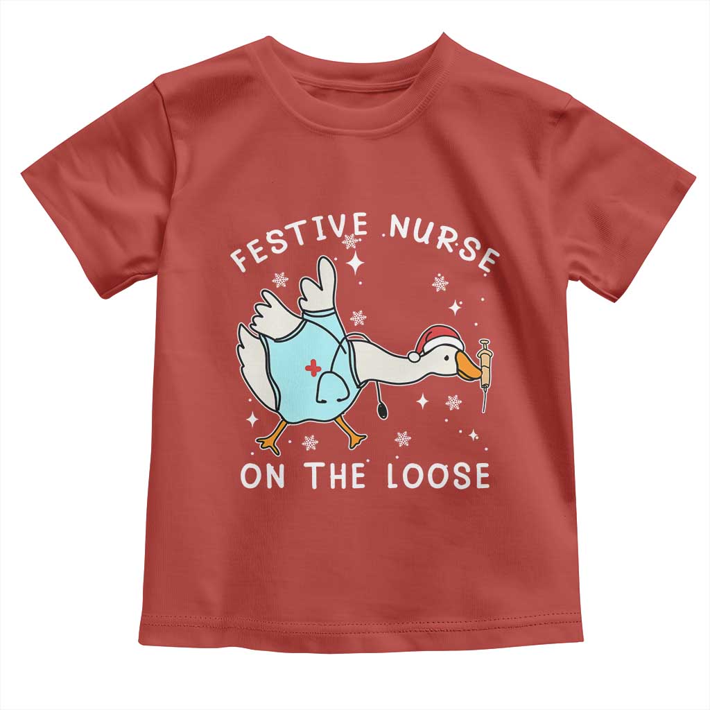 Funny ER Nurse Goose Christmas Toddler T Shirt Festive Nurses On The Loose - Wonder Print Shop