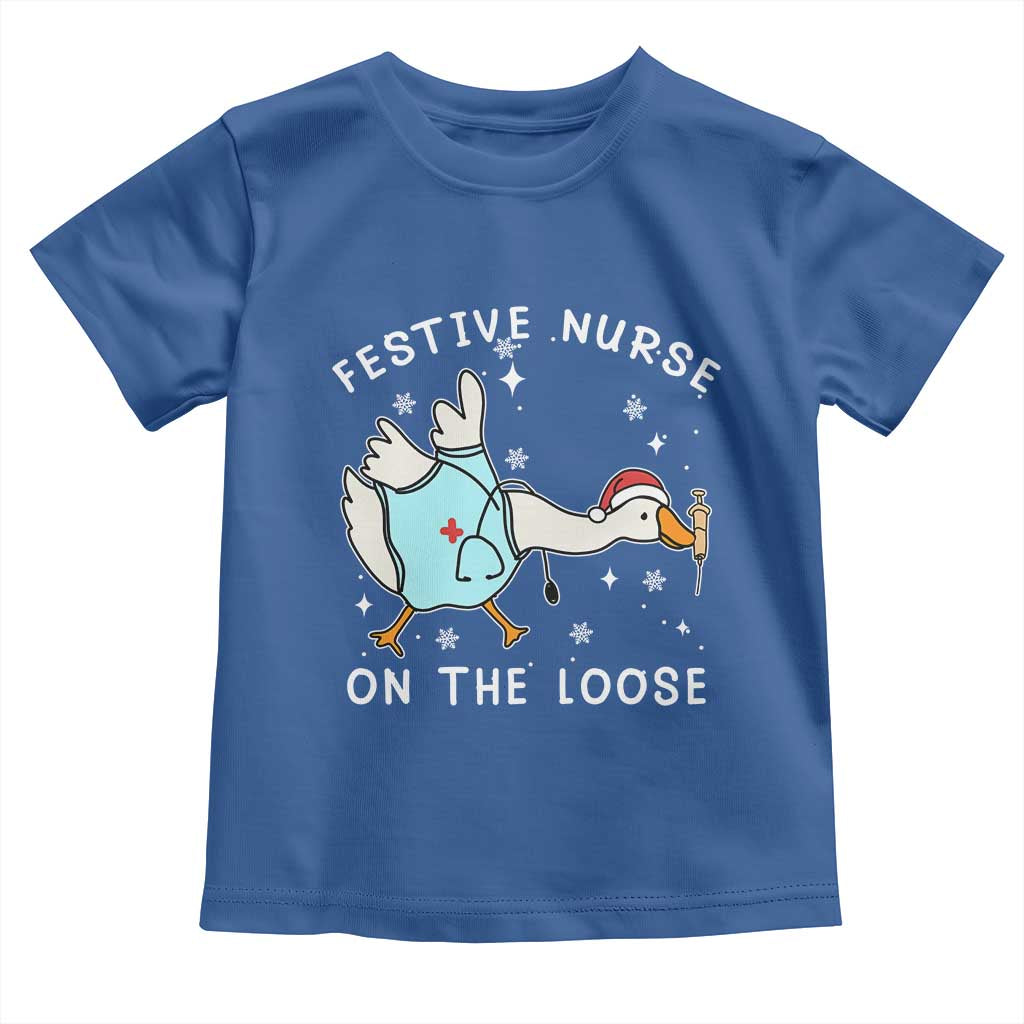 Funny ER Nurse Goose Christmas Toddler T Shirt Festive Nurses On The Loose - Wonder Print Shop