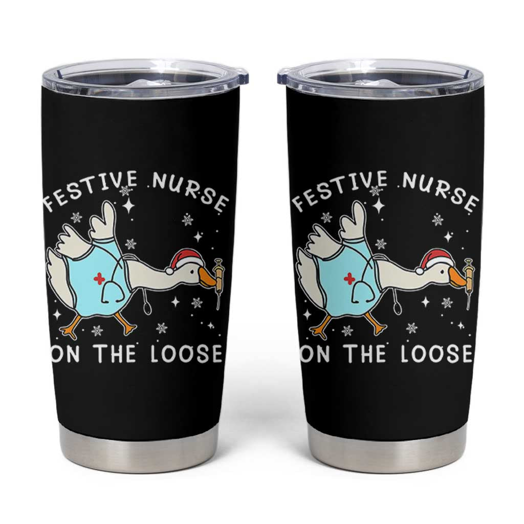 Funny ER Nurse Goose Christmas Tumbler Cup Festive Nurses On The Loose - Wonder Print Shop