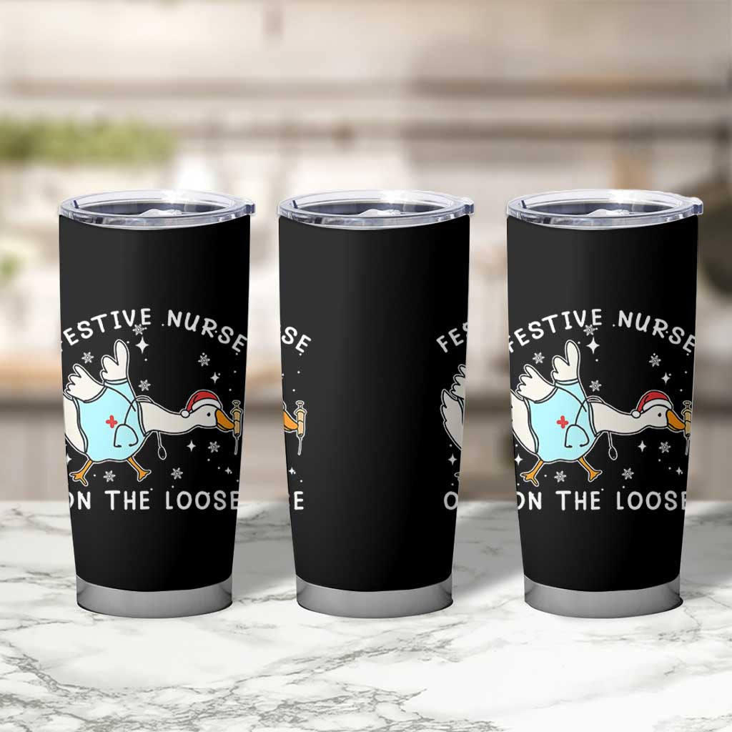 Funny ER Nurse Goose Christmas Tumbler Cup Festive Nurses On The Loose - Wonder Print Shop