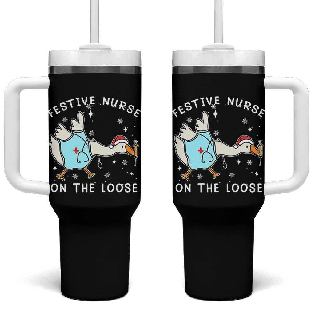 Funny ER Nurse Goose Christmas Tumbler With Handle Festive Nurses On The Loose - Wonder Print Shop